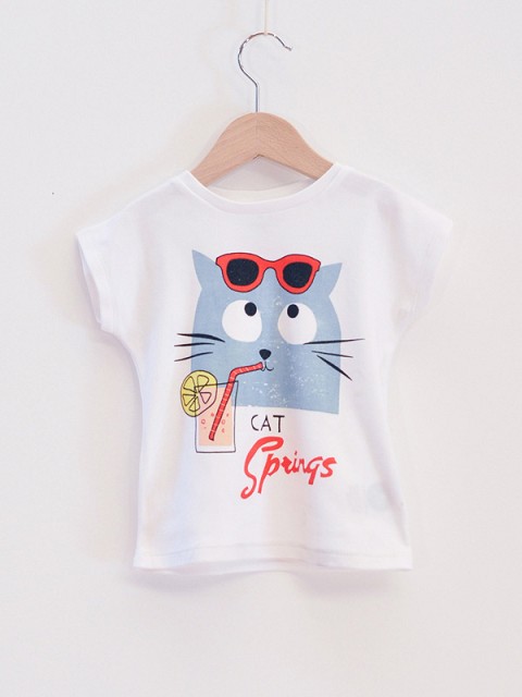 T-shirt in cotone organico 100% con gatto e scritta Cat Spring