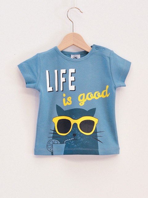 T-shirt con gatto e scritta Life is Good