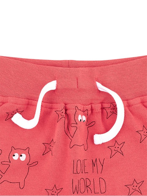 Pantaloni di felpa in cotone rosso Love my World con gatto e stelle