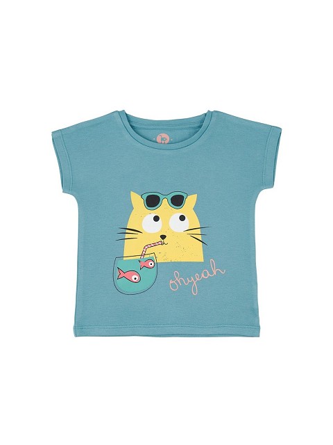 T-shirt celeste con gatto