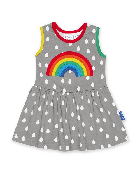 Organic Raindrop with Rainbow Applique Summer Dress