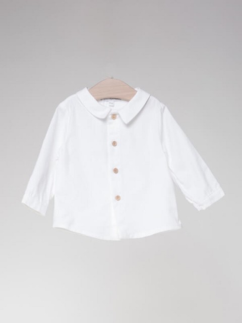 Camicia in cotone bianco con colletto e bottoncini in legno