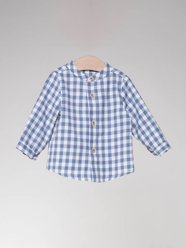 HEMAD Camicia casual per bambini con collo alla coreana puro cotone spogliato Blu-Bianco 